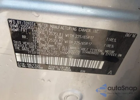 2016 Toyota Rav4 Le z USA, uszkodzony, nr VIN 2T3ZFREVXGW290252